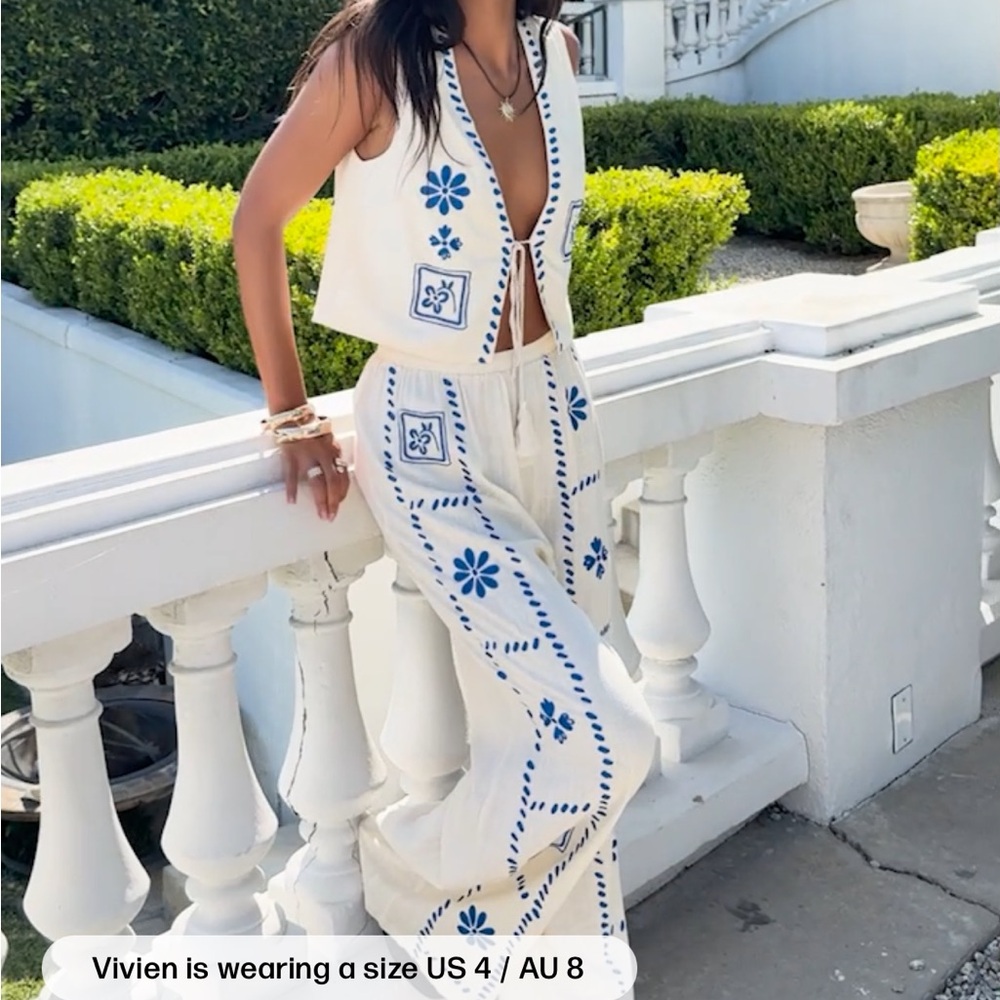 ❌SOLD❌ Princess Polly Cream and Blue Floral Jumpsuit